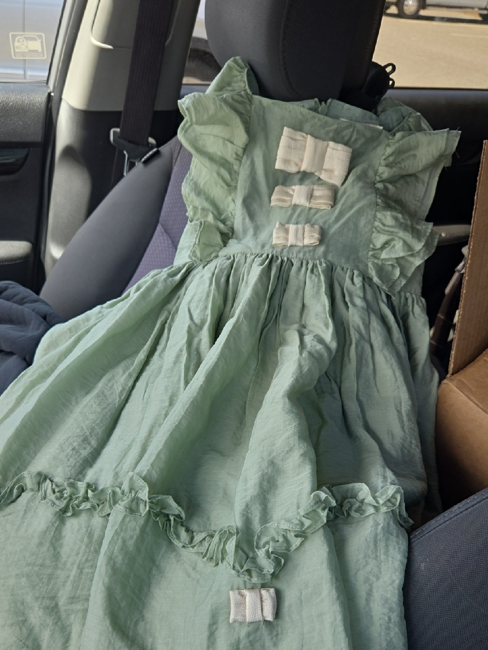 Mini Boden Mint Green Ruffle Dress with Cream Bows